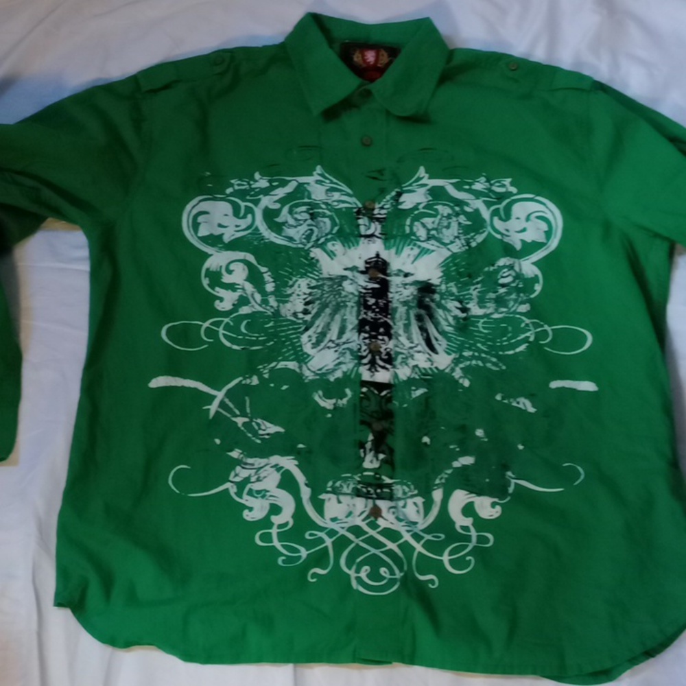Vibrant Green Casual Button Down Shirt, 2xl